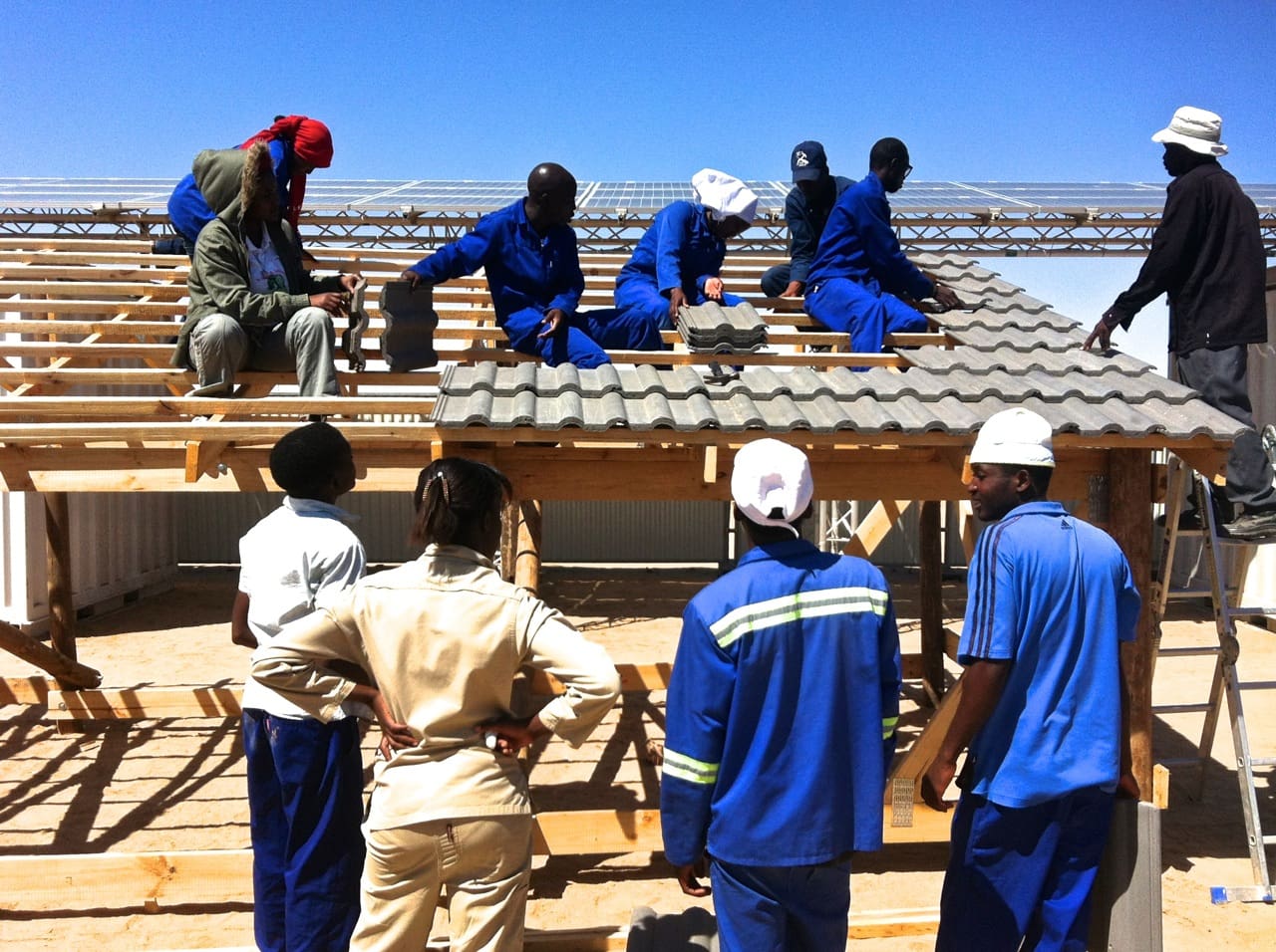 Building the simulation roof at Young Africa Namibia's Solar Technology Skills Training Centre Photo Credit: Young Africa Namibia