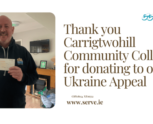 SERVE thanks Carrigtwohill Community College for generous donation to Ukraine appeal