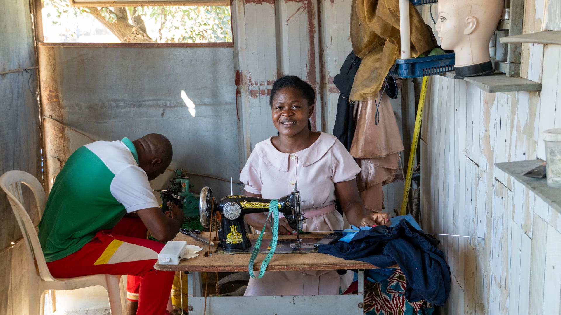 Generosa working in her sewing workshop in Mozambique