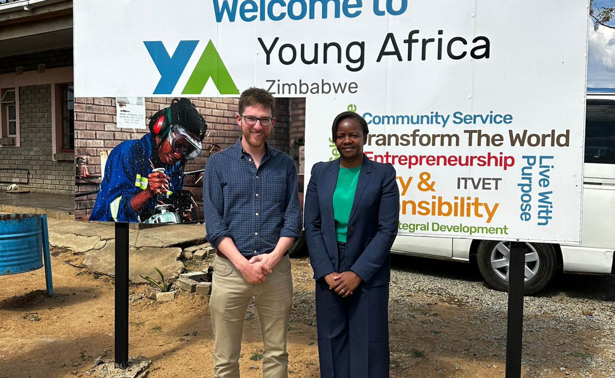 (Left) John McCarthy (SERVE Development Programme Manager) with Susan Madodo (Country Director, Young Africa Zimbabwe) {2023}
